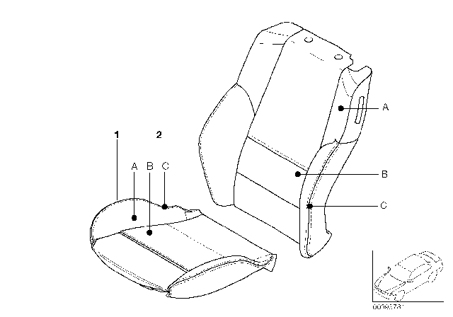 2006 BMW 330Ci Cover Backrest, Leather, Left Diagram for 52108019755