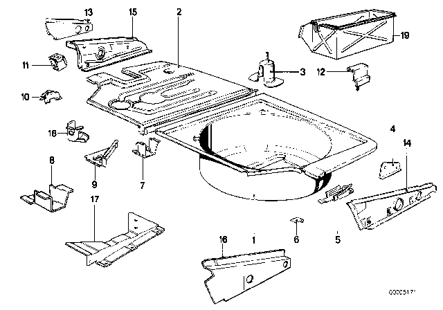 1982 BMW 528e Mounting Parts For Trunk Floor Panel Diagram