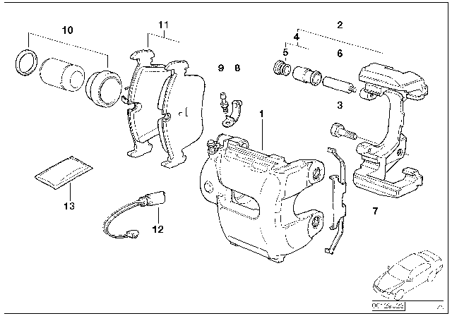 2009 BMW X3 Front Wheel Brake, Brake Pad Sensor Diagram