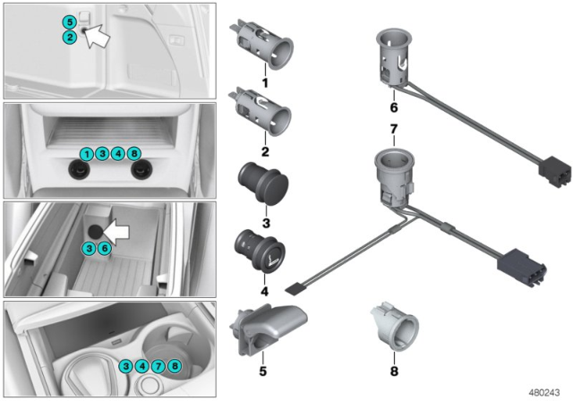 2019 BMW 530e Cigarette Lighter / Power Sockets Diagram