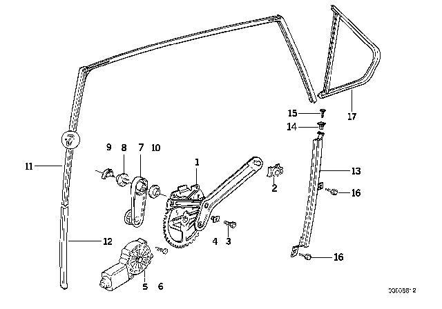 1998 BMW 328i Rear Right Window Guide Diagram for 51348213984