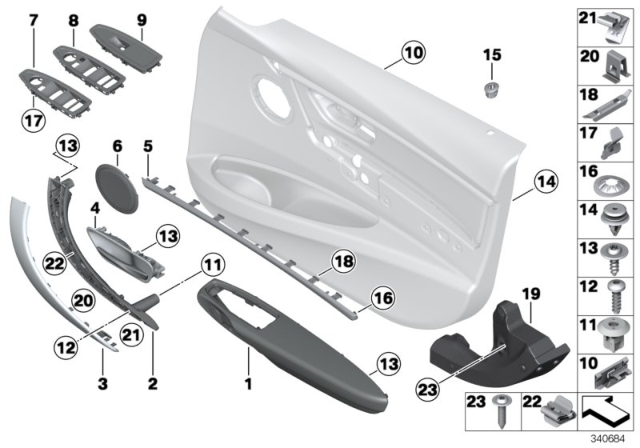 2012 BMW 328i Mounting Parts, Door Trim Panel Diagram 1