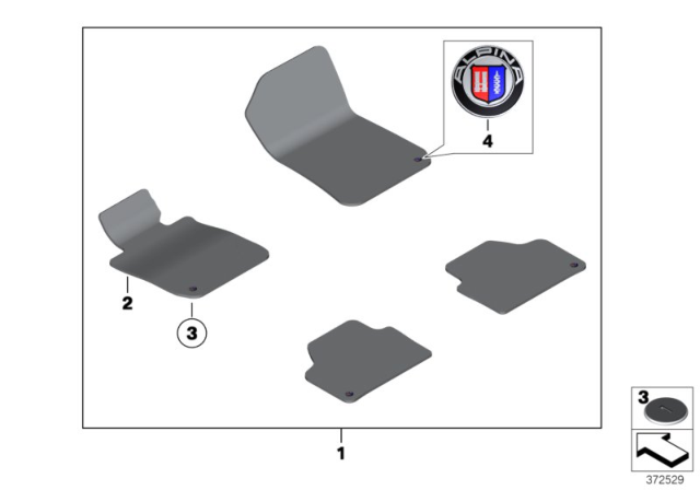 2015 BMW 640i xDrive Floor Mats Velours Diagram