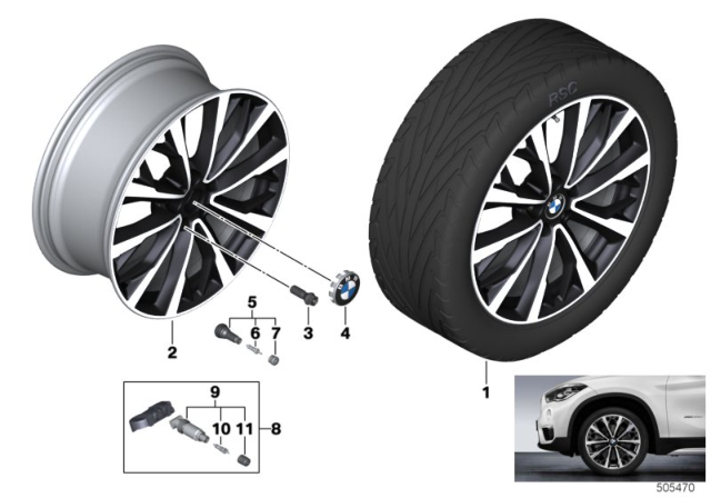 2018 BMW X1 BMW Light-Alloy Wheel, V-Spoke Diagram 3