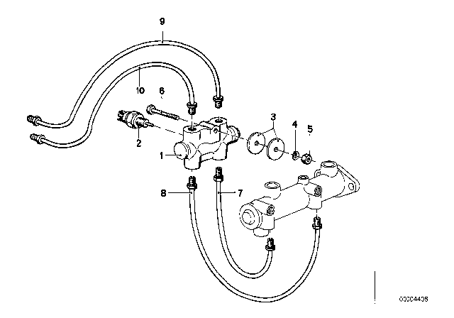 1975 BMW 530i Brake Pipe / Brake Pressure Switch Diagram