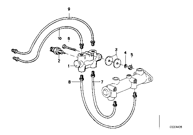 1976 BMW 530i Brake Pipe / Brake Pressure Switch Diagram