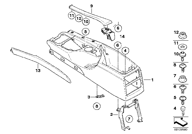 2009 BMW 550i Centre Console Diagram