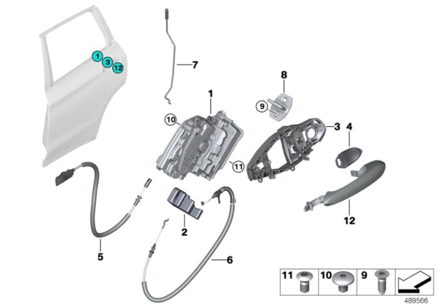 2019 BMW X3 Rear Door Handle Bowden Cable Diagram for 51227409276