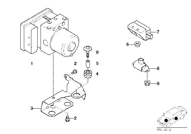 2002 BMW Z3 Hydro Unit DSC / Fastening / Sensors Diagram