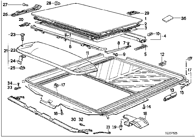 1991 BMW M5 Slide Lifting Roof-Cover / Ceiling Frame Diagram