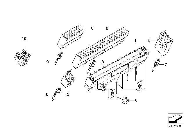 2003 BMW 530i Fuse Housing / Relay Bracket Diagram