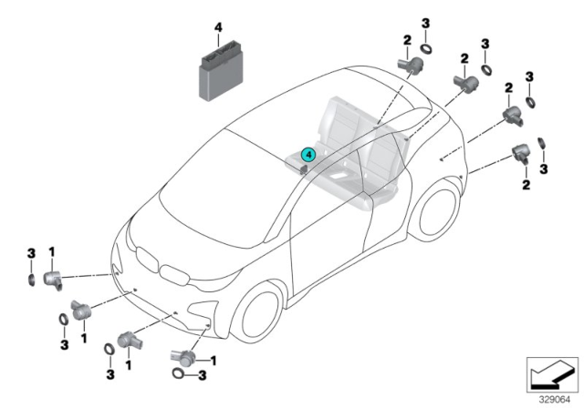 2015 BMW i3 Park Distance Control (PDC) Diagram