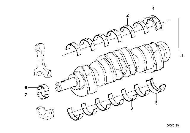 1990 BMW 750iL Crankshaft With Bearing Shells Diagram