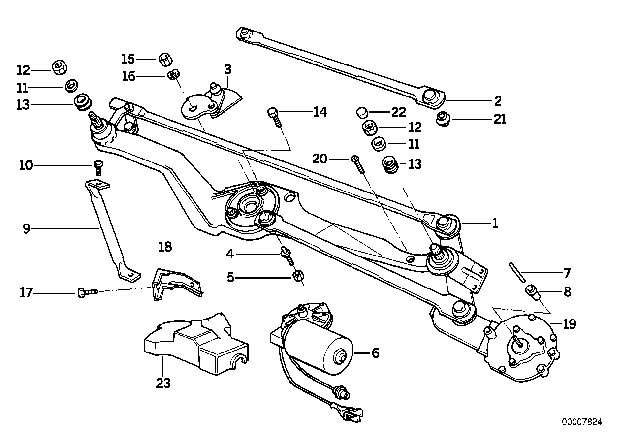 1997 BMW 850Ci Windshield Wiper Linkage With Motor Diagram for 67631383014