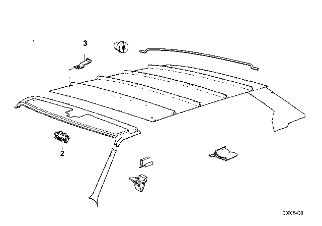 1987 BMW M6 Roof Trim - Covering Headlining Front Diagram