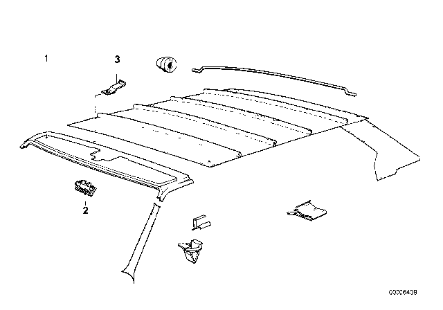 1983 BMW 633CSi Roof Trim - Covering Headlining Front Diagram