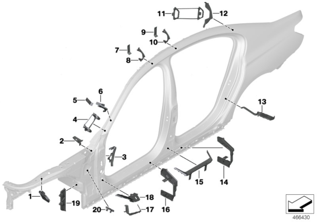 2019 BMW 750i Cavity Shielding, Side Frame Diagram