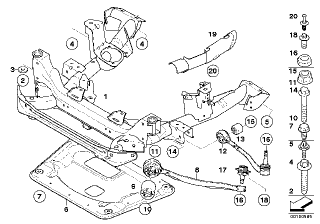 2005 BMW X3 Left Tension Strut With Rubber Mounting Diagram for 31103443127