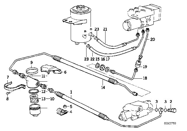 1992 BMW 850i Oil Pipes, ASC+T Diagram