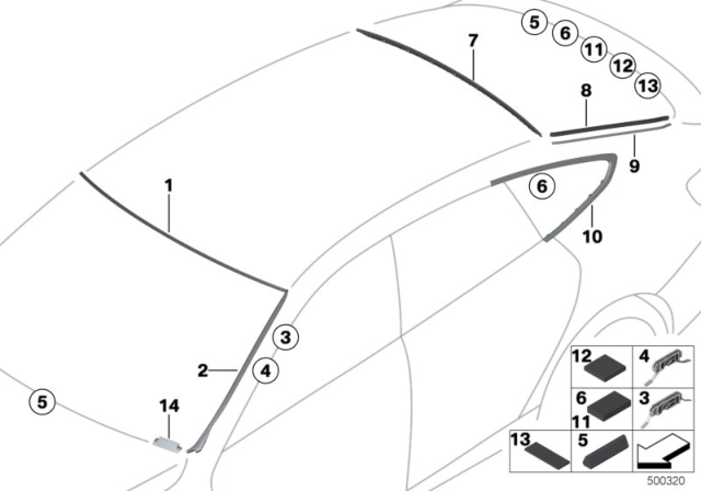 2019 BMW 340i GT xDrive Drip Moulding, Right Diagram for 51317285948