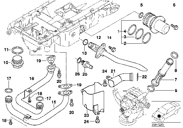 2001 BMW Z8 Oil Pan Upper Part And Connecting Lines Diagram