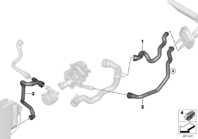 2018 BMW 440i Cooling Water Hoses Diagram