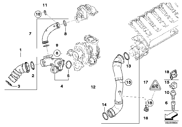 2010 BMW 335d Intake Manifold - Supercharger Air Duct Diagram