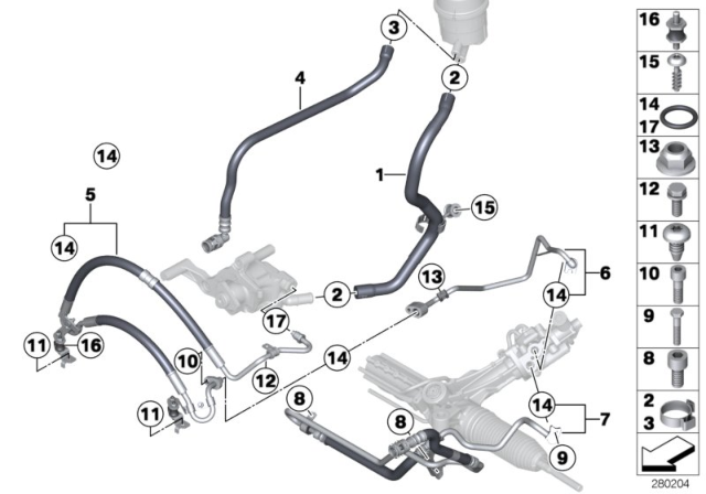 2014 BMW M5 Hydro Steering - Oil Pipes Diagram