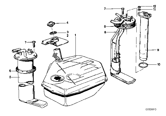 1988 BMW 635CSi Fuel Tank / Fuel Feed Diagram