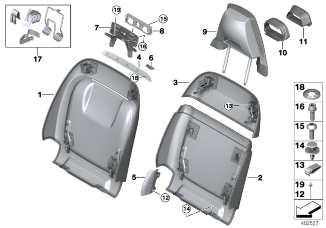 2015 BMW X6 M Set, Front, Backrest Trims Diagram