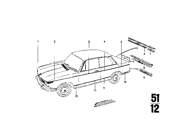 1971 BMW 2002tii Trim Strip Diagram for 51135476180