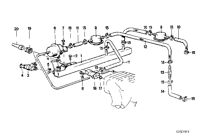 1984 BMW 318i Valves / Pipes Of Fuel Injection System Diagram 1