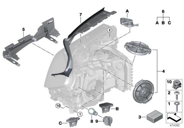 2020 BMW 540i Single Components For Headlight Diagram