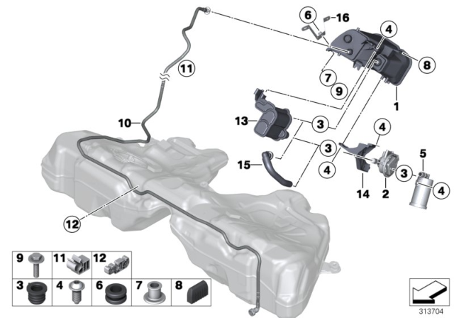 2015 BMW 535i Activated Charcoal Filter / Fuel Ventilate Diagram 2