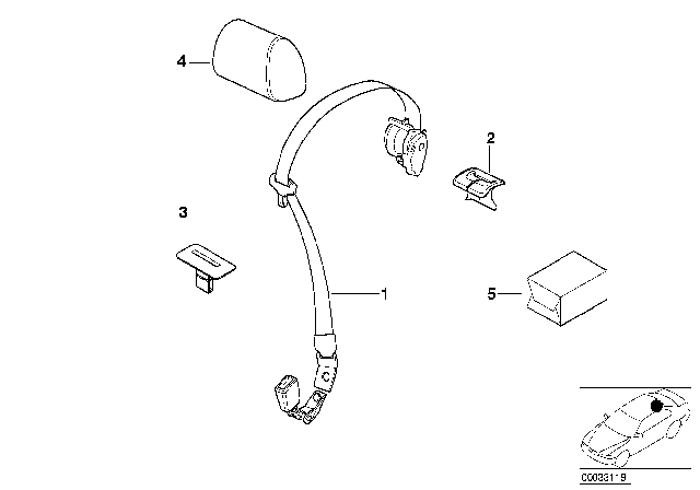 2001 BMW 325Ci 3-Point Seat Belt, Rear Diagram