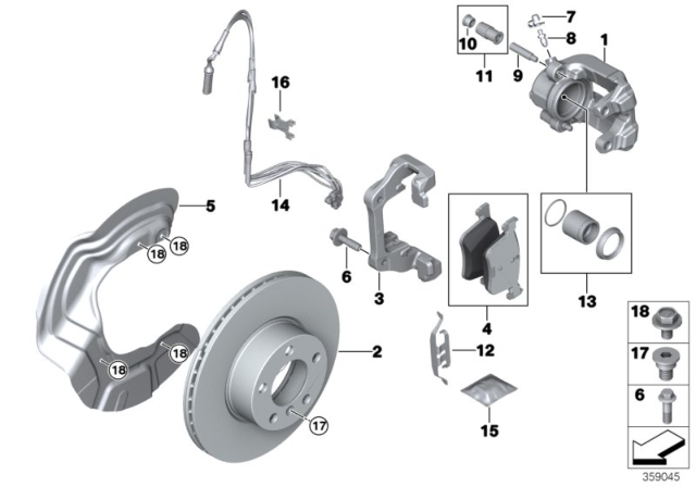 2008 BMW 328i Front Wheel Brake, Brake Pad Sensor Diagram