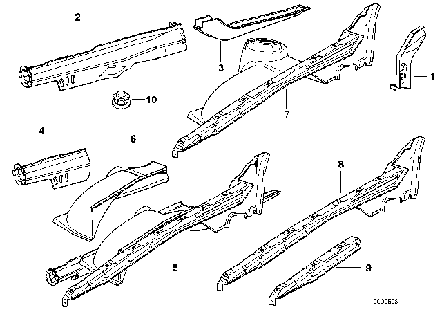 1993 BMW 850Ci Wheelhouse / Engine Support Diagram