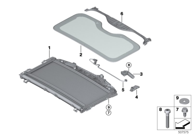 2019 BMW X7 Panoramic Glass Sunroof 3. Glass Roof Panel Diagram