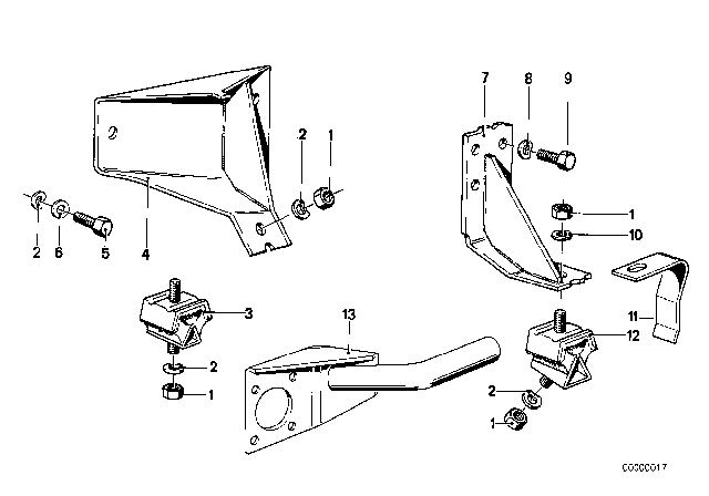 1980 BMW 320i Engine Rubber Mounting Right Diagram for 11811245620