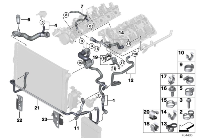 2015 BMW 650i Cooling System Coolant Hoses Diagram