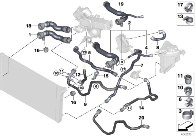 2015 BMW 740Ld xDrive Cooling System Coolant Hoses Diagram 1