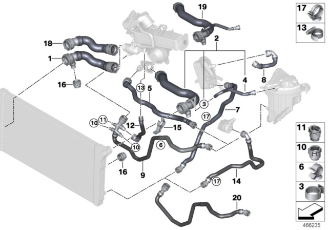 2016 BMW 535d Cooling System Coolant Hoses Diagram 2