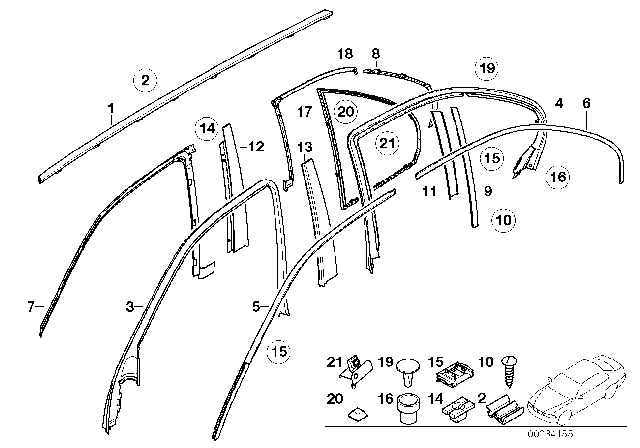 2003 BMW 540i Cover, Window Guide Web, Exterior Left Diagram for 51347890091