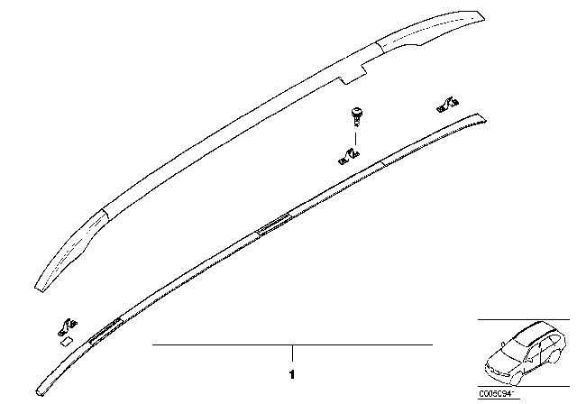 2005 BMW 325xi Retrofit Kit, Roof Railing Diagram