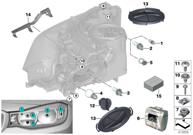 2012 BMW 335i Individual Parts For Headlamp, Halogen Diagram