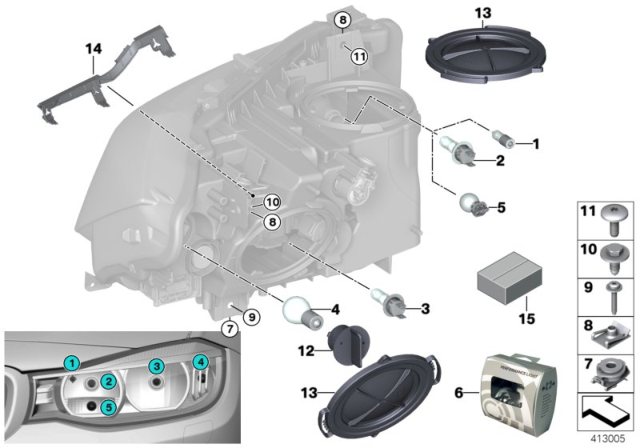 2014 BMW 328i xDrive Individual Parts For Headlamp, Halogen Diagram