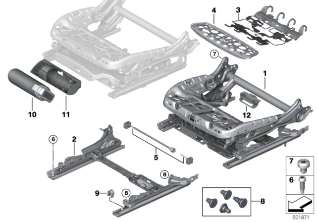 2019 BMW 750i xDrive Seat, Front, Seat Frame Diagram