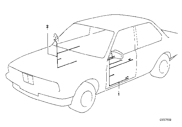 1984 BMW 633CSi Wiring Set Electrical Exterior Mirrors Diagram 3