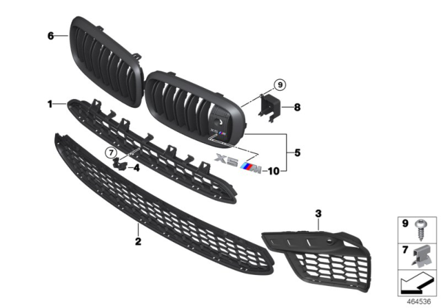 2018 BMW X6 M Badge Front Ornamental Grille Left Diagram for 51138063150