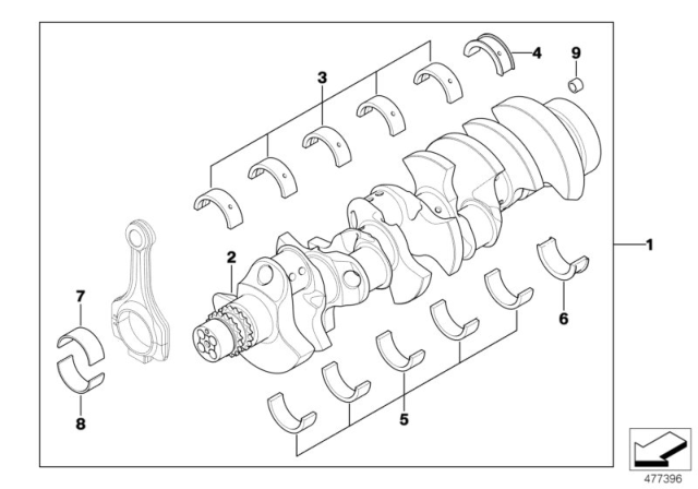 2008 BMW M6 Crankshaft With Bearing Shells Diagram